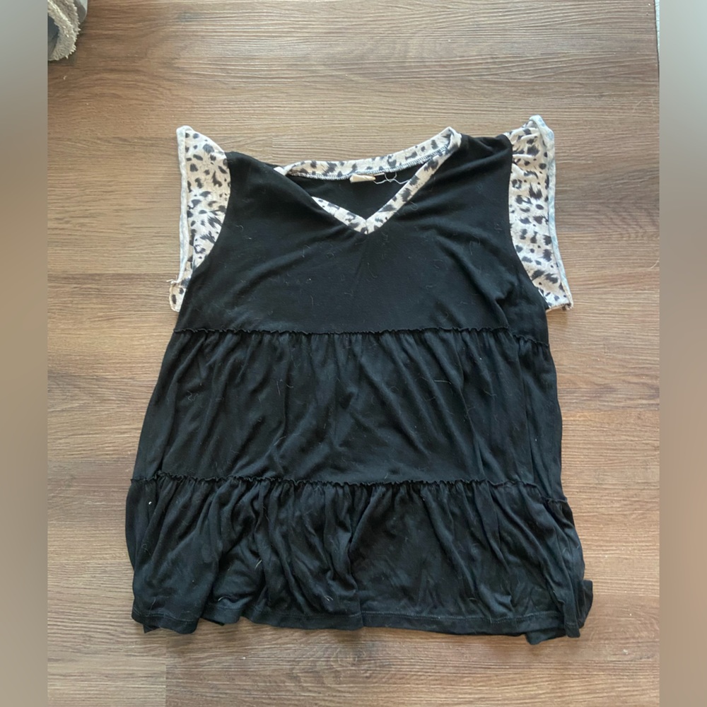 Chic Black and Leopard Print Women's Blouse